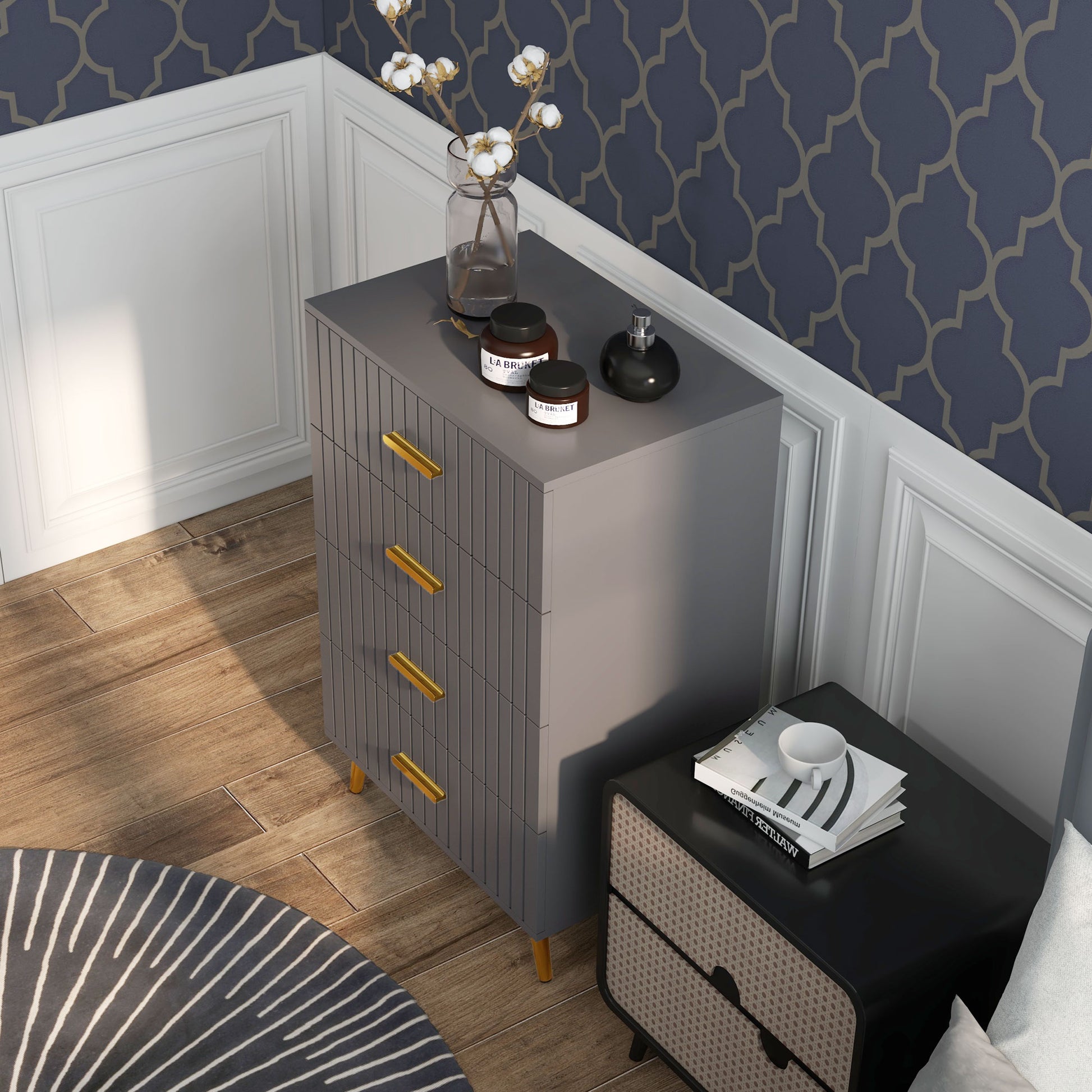 Bedroom Chest of Drawers, Modern 4-Drawer Dresser, Storage Drawer Unit with Aluminium Legs, Dark Grey | HOMCOM-5