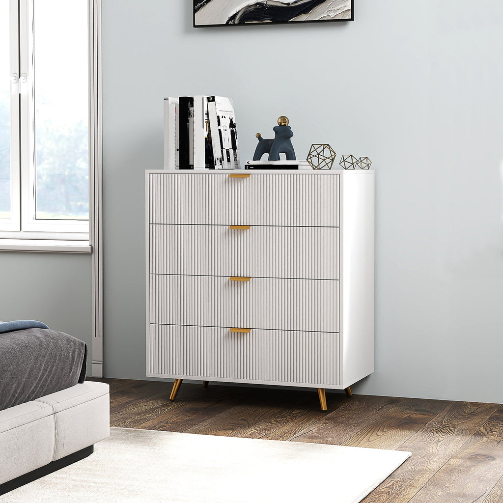 Elegant Four-Drawer Bedside Table - White-1
