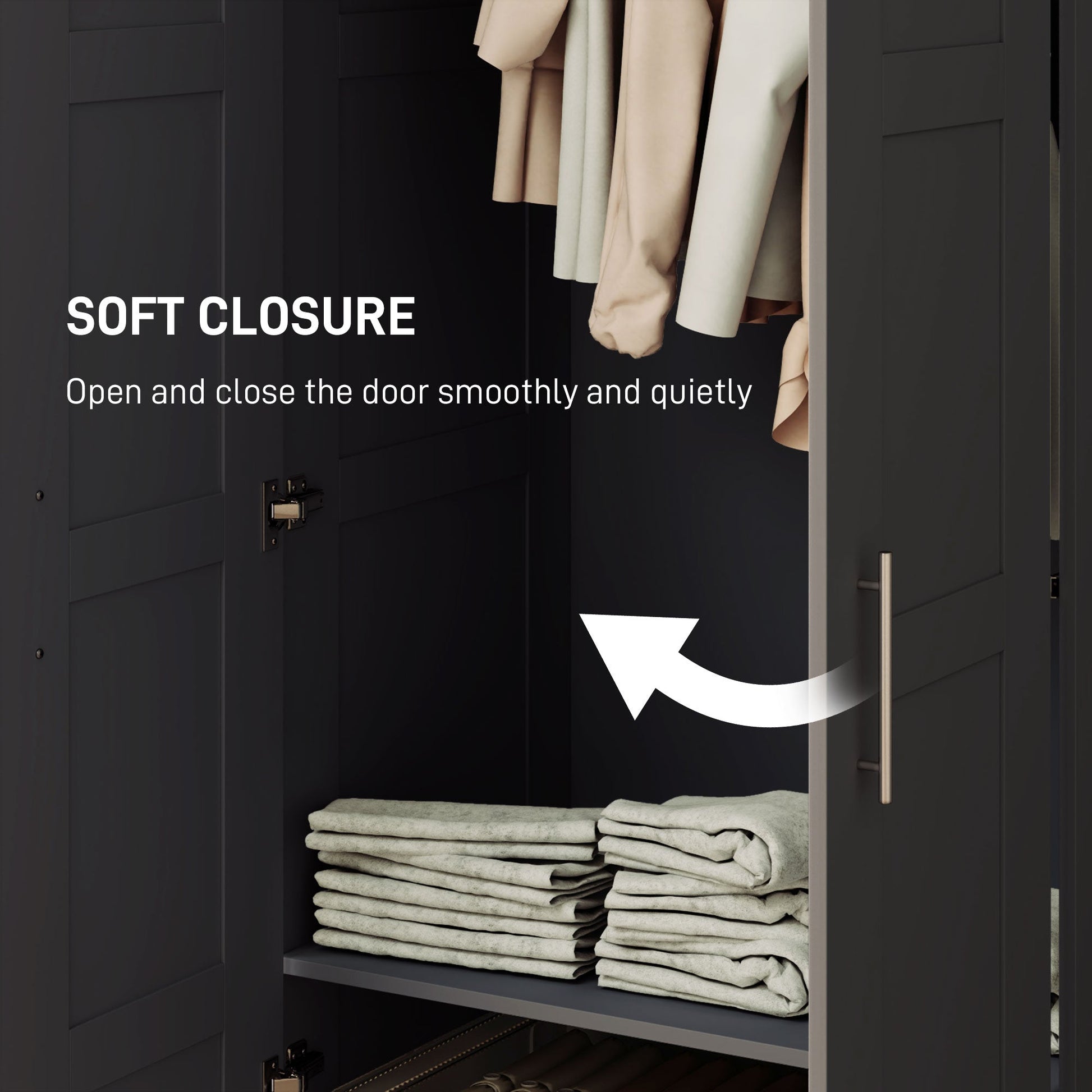 Double Paneled Wardrobe with Shelves - Black-4