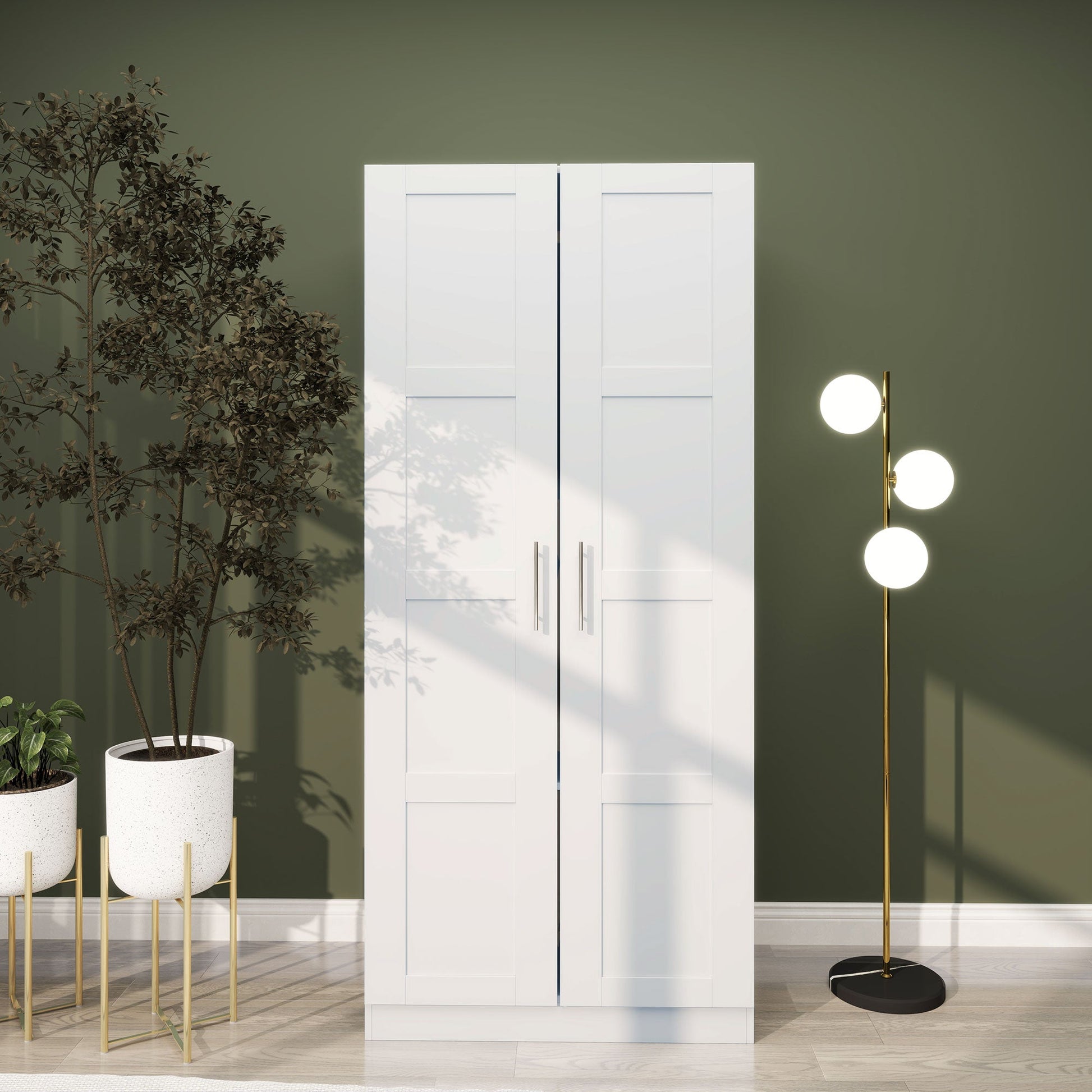 Double Paneled Wardrobe with Shelves for Extra Storage - White-1