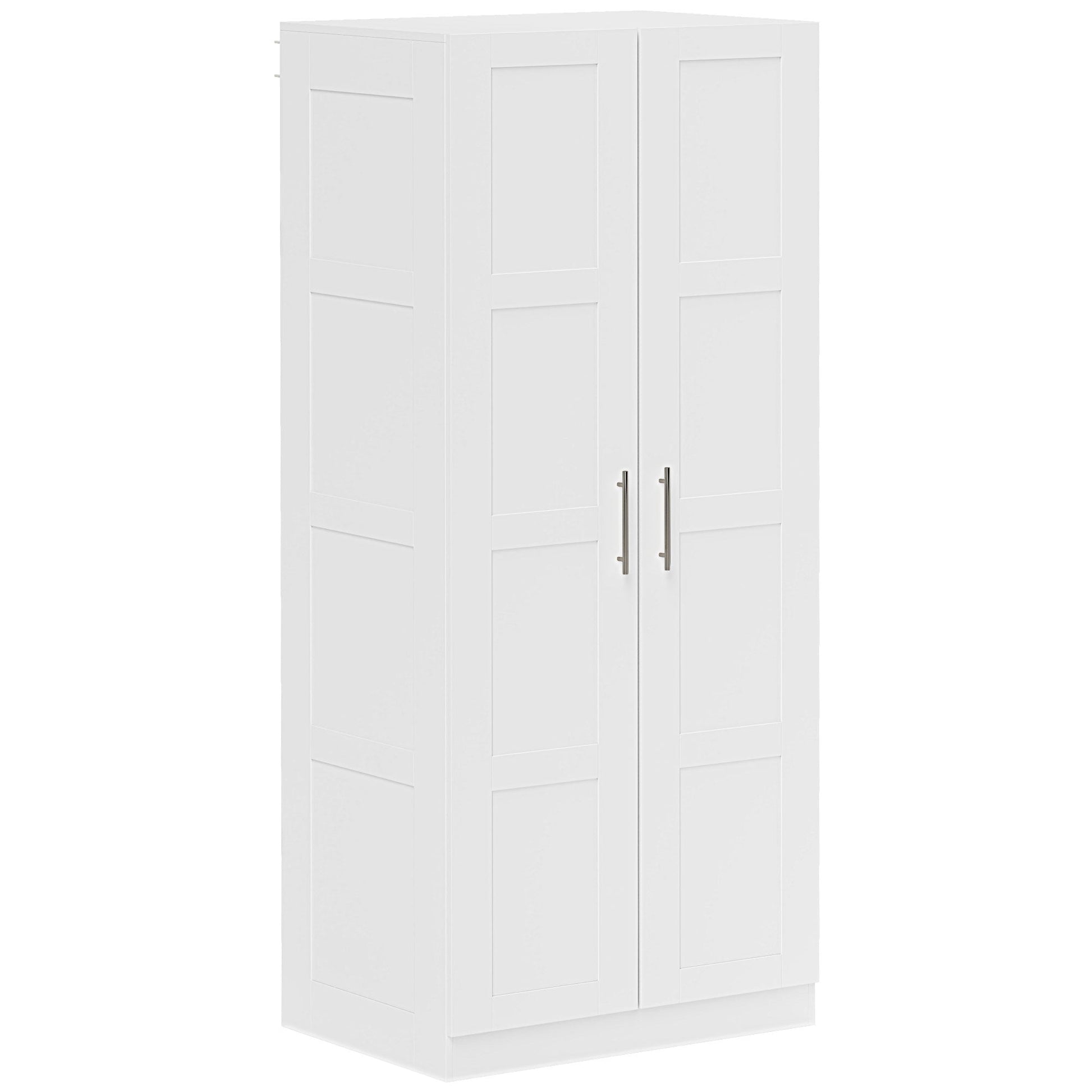 Double Paneled Wardrobe with Shelves for Extra Storage - White-0