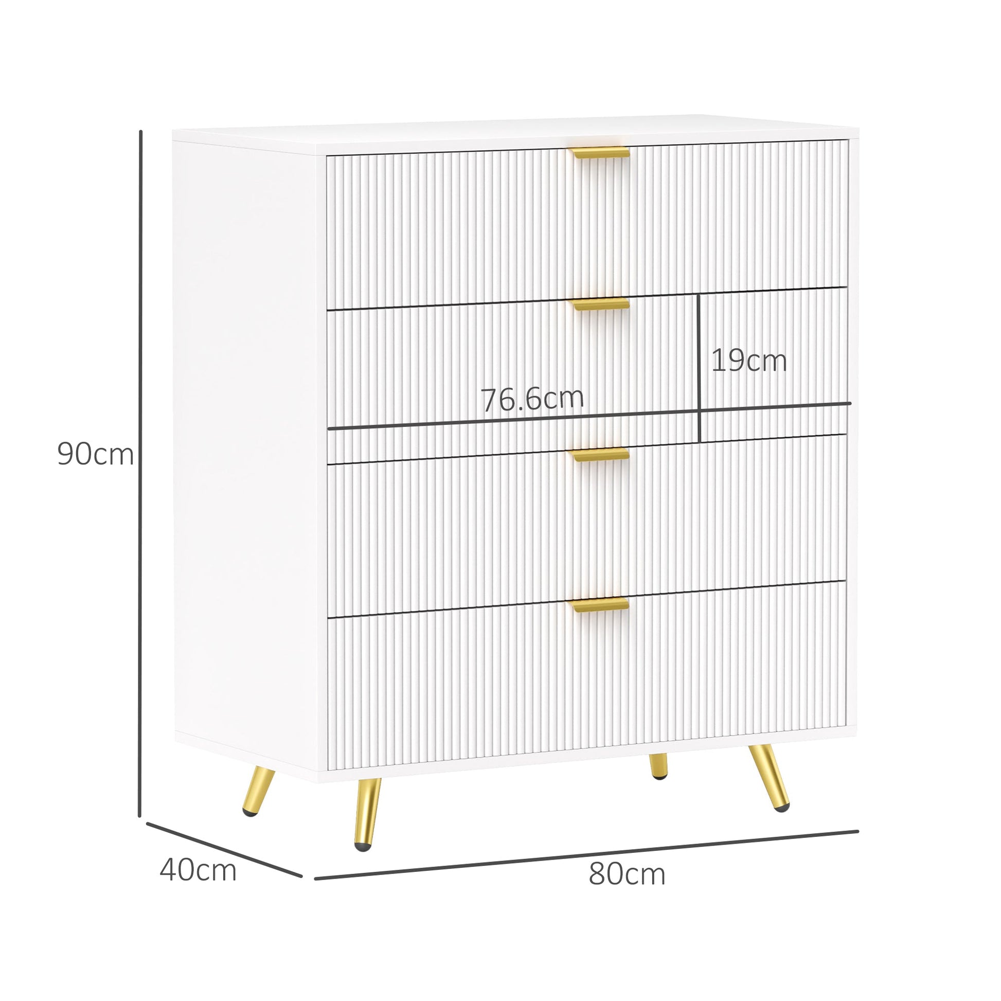 Elegant Four-Drawer Bedside Table - White-2