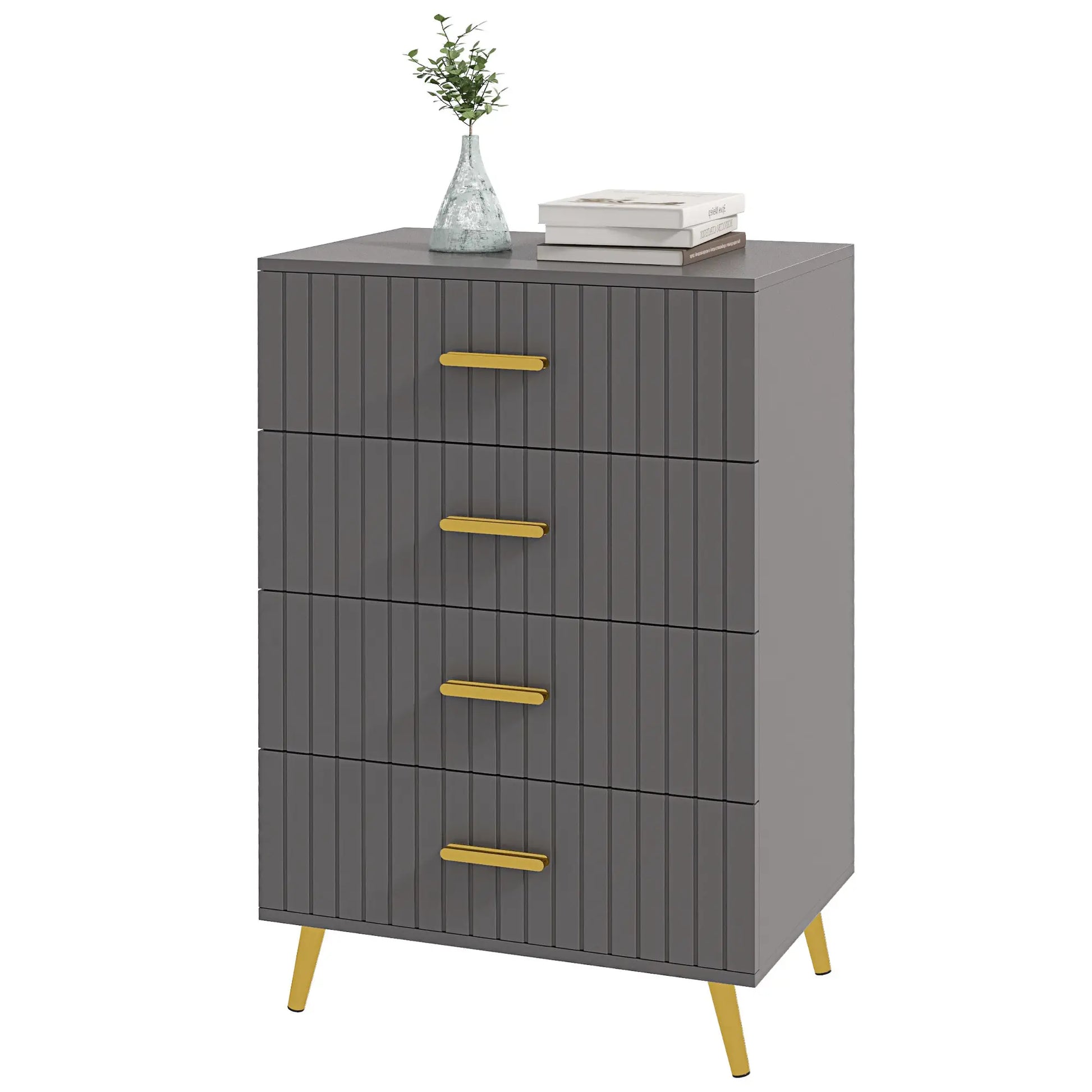 Bedroom Chest of Drawers, Modern 4-Drawer Dresser, Storage Drawer Unit with Aluminium Legs, Dark Grey | HOMCOM-0