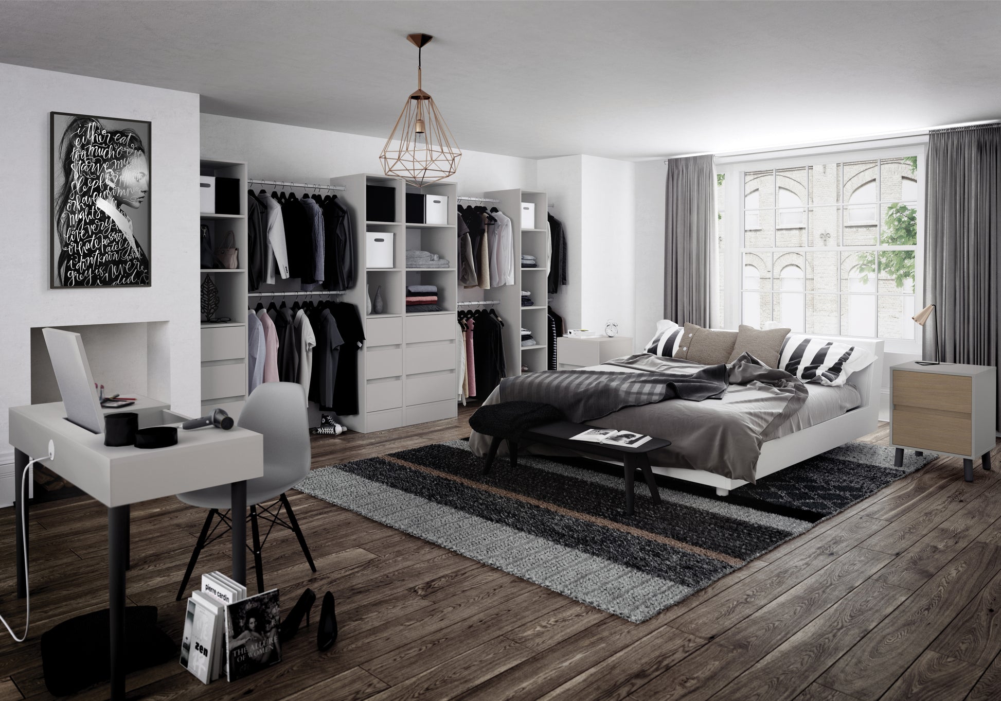 Interior Tower Unit With Drawers and Hanging Rail