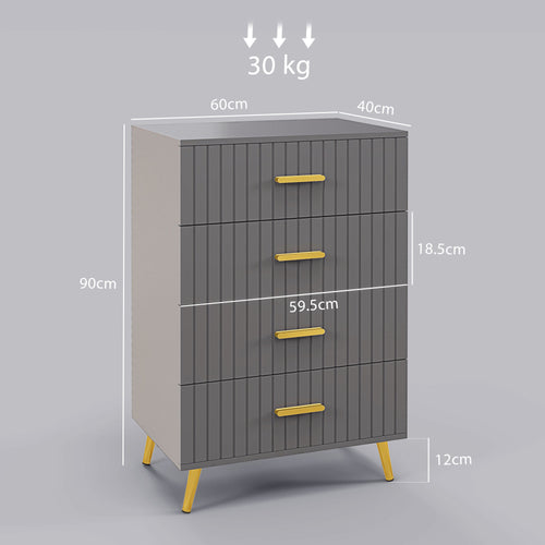 Bedroom Chest of Drawers, Modern 4-Drawer Dresser, Storage Drawer Unit with Aluminium Legs, Dark Grey | HOMCOM-1