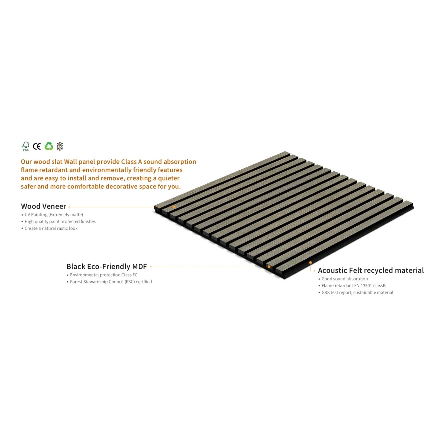Grey Oak Acoustic Wall Panels Pack of 4-1