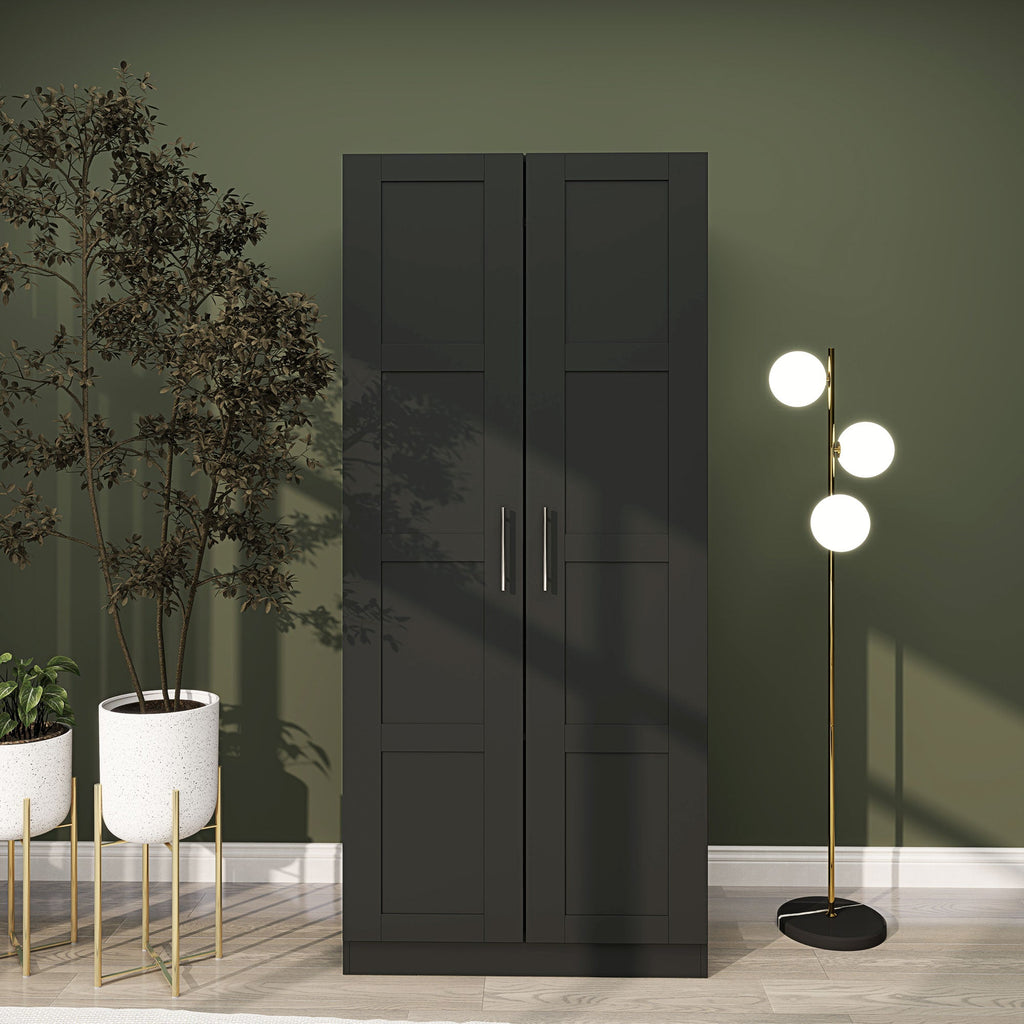 Double Paneled Wardrobe with Shelves - Black-1