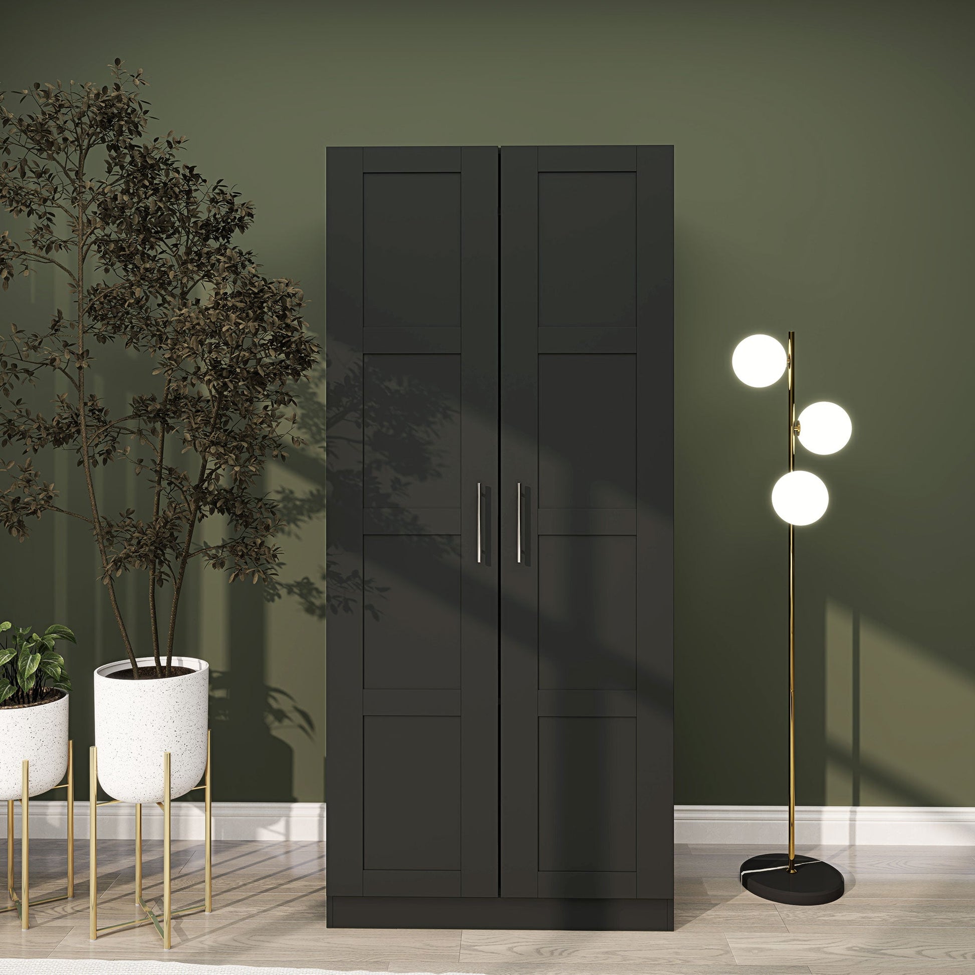 Double Paneled Wardrobe with Shelves - Black-1