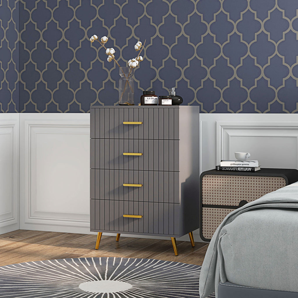 Bedroom Chest of Drawers, Modern 4-Drawer Dresser, Storage Drawer Unit with Aluminium Legs, Dark Grey | HOMCOM-8