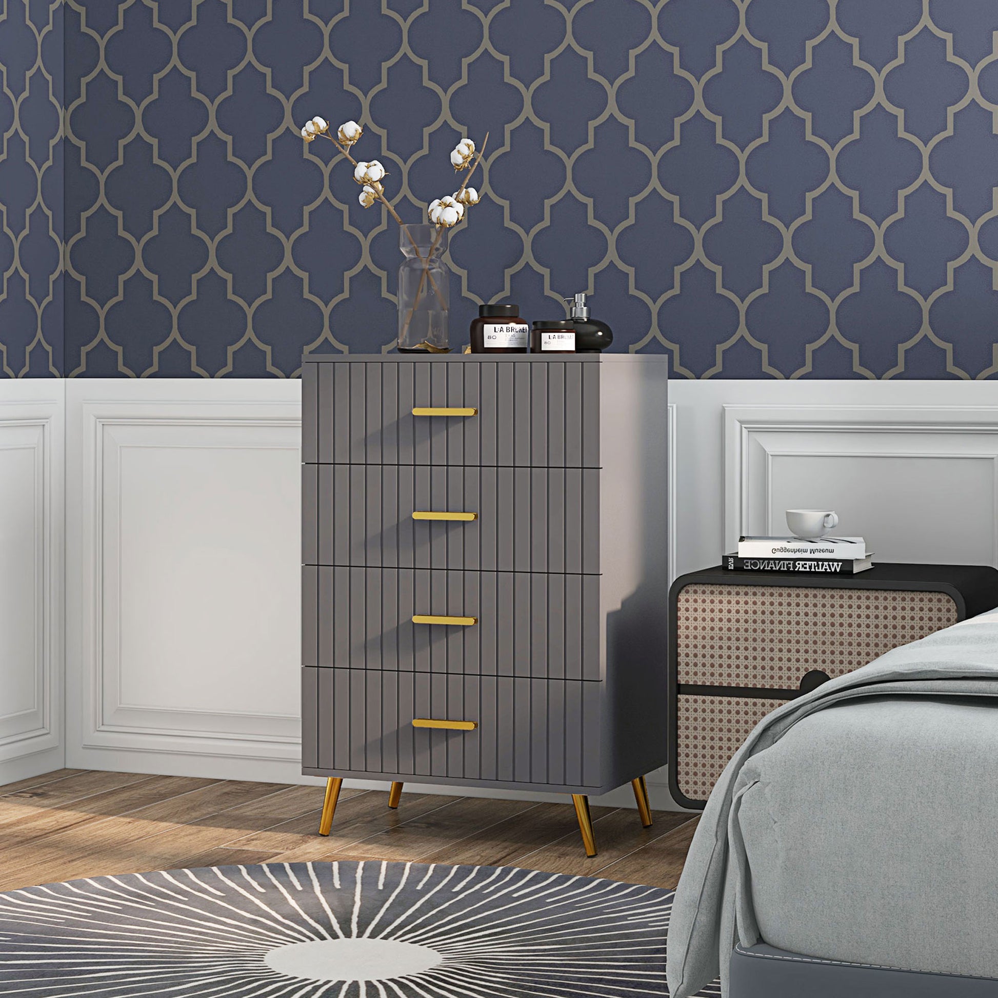 Bedroom Chest of Drawers, Modern 4-Drawer Dresser, Storage Drawer Unit with Aluminium Legs, Dark Grey | HOMCOM-8