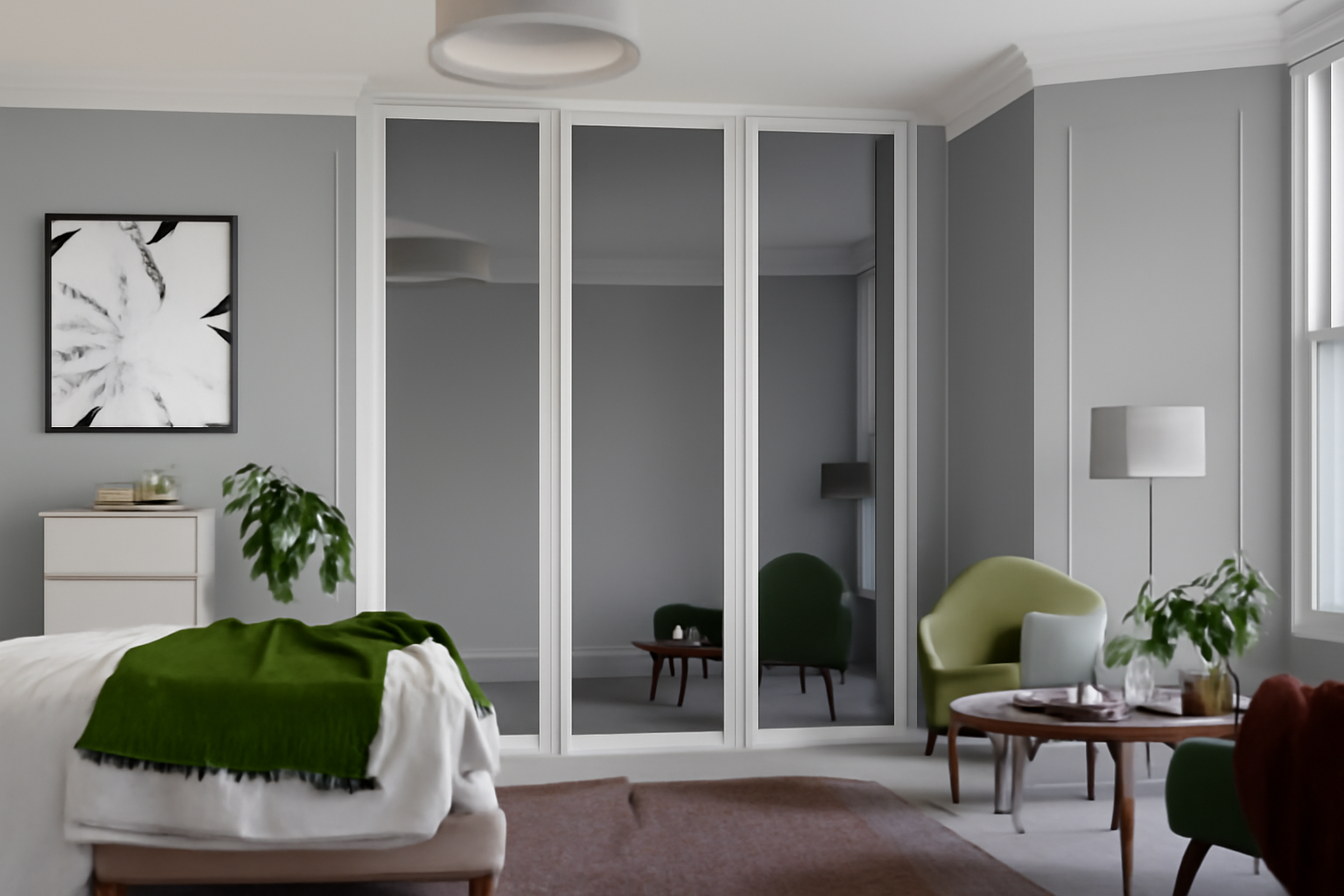 Shaker Full Mirror Sliding Wardrobe Door Kit