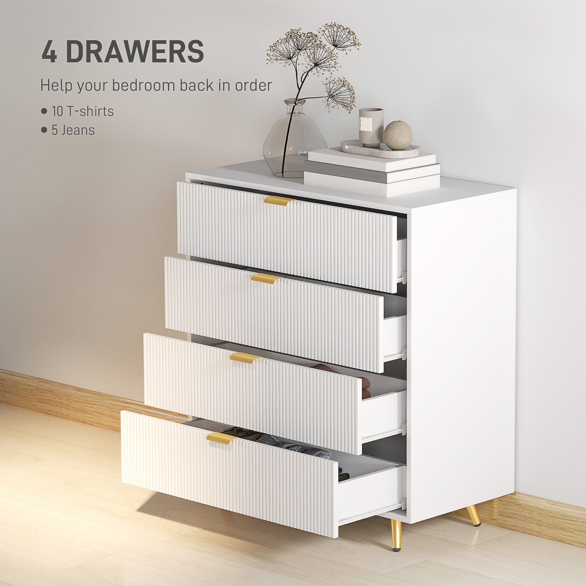Elegant Four-Drawer Bedside Table - White-3